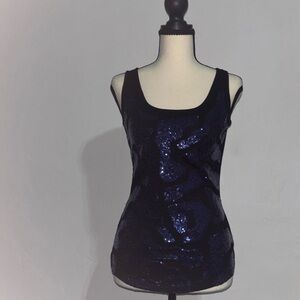 Cache Black and Blue Sequin Tank Top